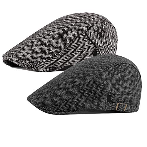 2 Pack Men's Cotton Flat Cap Ivy Gatsby Newsboy Hat - color: B