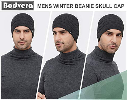 Mens Winter Beanie Hat Warm Knit Cuffed Plain Toboggan Ski Skull Cap (3 Patterns) - color: C2-carbonarius