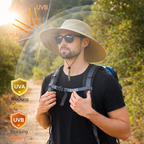 HUAMULAN Men Wide Brim Sun Hat Summer Outdoor Women Bucket Fishing Hats - color: D4-beige
