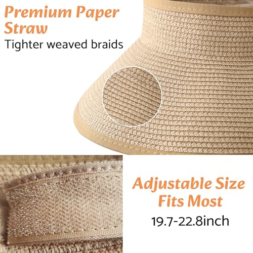 NPQQUAN Sun Visor Hats for Women Wide Brim Ponytail Straw Beach Hat - color: (Khaki))