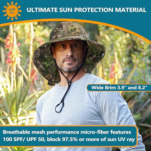 Solaris Small‑Head‑Fit Sun Hat with Neck Flap for Men & Women - color: Leaf Woodland Camo, size: One Size