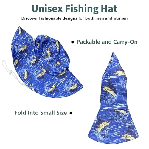 Funny Sun Hat for Men Women Wide Brim Bucket Hat Hiking Boonie Hat Summer Beach Fishing Caps - color: Marlin Fish