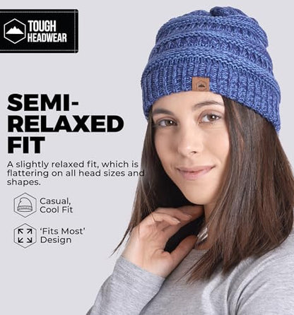 Tough Headwear Slouchy Beanie Hat - Itch-Free Winter Hats for Women - Stretchable Beanies for Women - Acrylic Winter Gear - color: Blue Melange