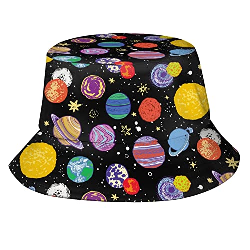 Bucket Hat Sun Beach Packable Fisherman Cap for Women Men Summer Outdoor Hiking - color: Cartoon Space Planet