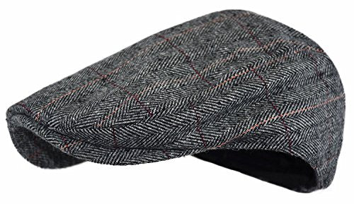 Wonderful Fashion Men's Classic Herringbone Tweed Wool Blend Newsboy Ivy Hat (Large/X-Large, Charcoal) - color: Gray Plaid, size: Small-Medium