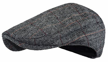 Wonderful Fashion Men's Classic Herringbone Tweed Wool Blend Newsboy Ivy Hat (Large/X-Large, Charcoal) - color: Gray Plaid, size: Large-X-Large