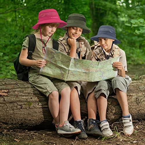 Kids Sun Hat UPF 50+ Safari Bucket Hat for Boys Girls - color: 2 Pack Khaki & Blue, size: Medium