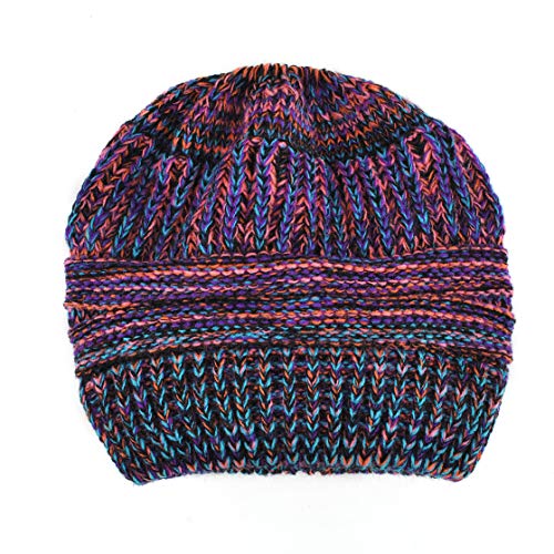 Women Ponytail Beanie 2-Pack, Thick Thermal Soft Acrylic Winter Skull Cap - color: A & C