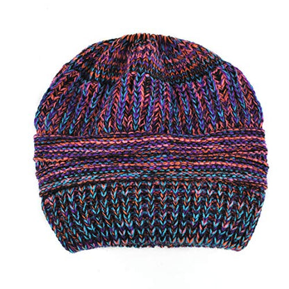 Women Ponytail Beanie 2-Pack, Thick Thermal Soft Acrylic Winter Skull Cap - color: A & C