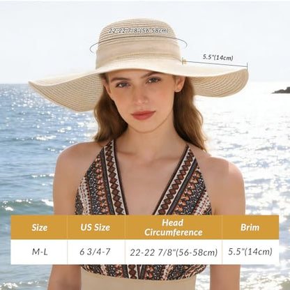 Oweisong Sun Beach Hats for Women Trendy Summer Vacation Straw Hat Boho Bow Wide Brim Packable Hat - color: Begie