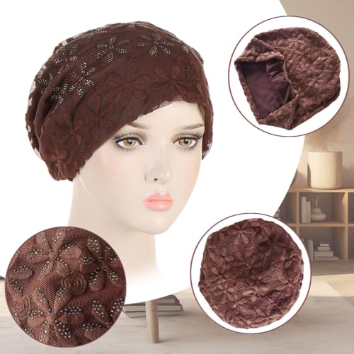 Crochet Slouchy Beanie Hat Turbans Headware for Women - color: Bea01 - Brown
