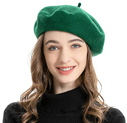 ZLYC Wool French Beret Hat Solid Color Classic Artist Cap for Women - color: Green