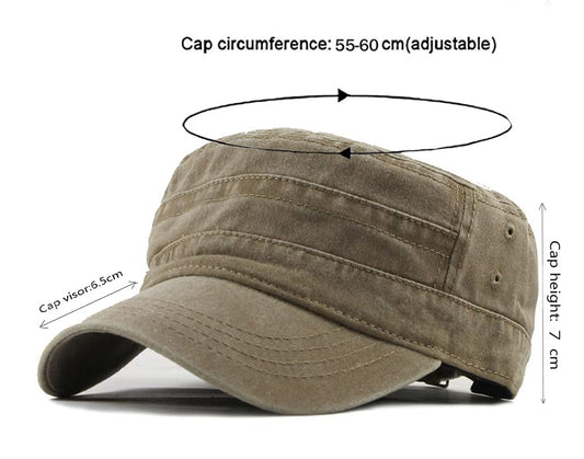 Military Cap Vintage Washed Denim Army Caps Cotton Flat Top Cap Outdoor Sports Baseball Cap Casual Sunhat Unisex - color: A-khaki
