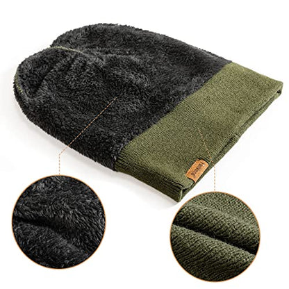 Beanie for Men Winter Thermal Cuffed Knit Hat Warm Gifts Womens Beanies - color: Green Olive