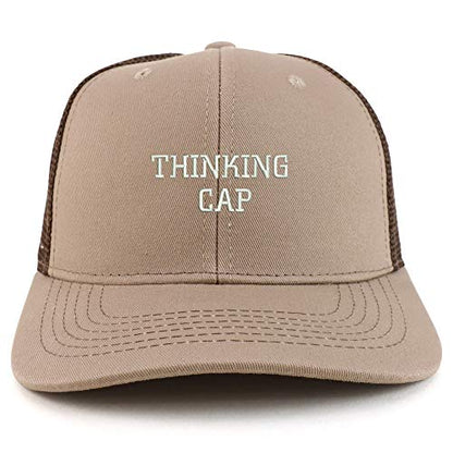 Trendy Apparel Shop Thinking Cap Washed Two Tone Trucker Baseball Cap - color: Khaki Brown