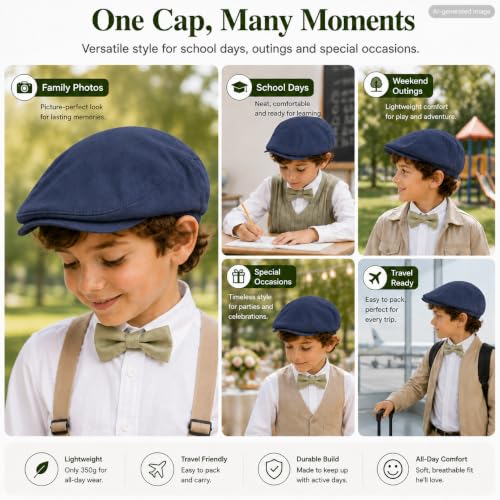 Bienzoe Boys Newsboy Flat Hat: Classic Linen Cap Lightweight - color: Navy, size: 2-3T