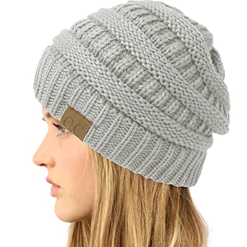 CC Classic Winter Fall Trendy Chunky Stretchy Cable Knit Beanie Hat - color: Solid Mercury