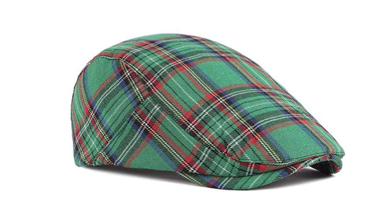 Men's Newsboy Hat Striped Plaid Cap Ivy Gatsby Cabbie Driving Irish Beret - color: Green