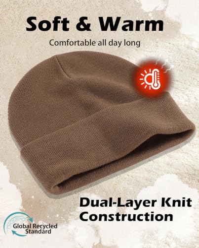 Connectyle Men's Cuffed Beanie Hat Double Layer Knit Winter Watch Cap - color: Light Coffee