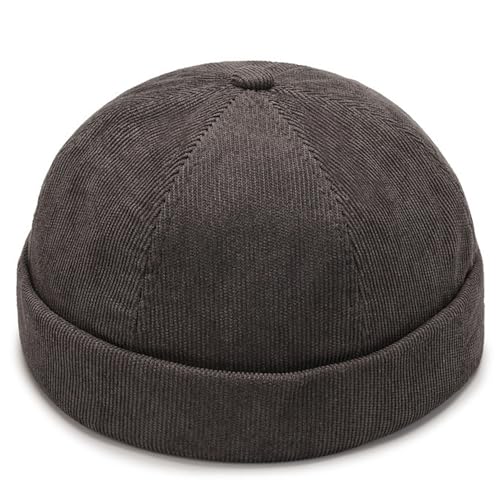 Corduroy Brimless Hat for Men Women Sailor Docker Cap Cuff Harbour Beanie Hat - color: Grey