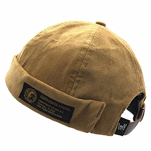 Men Hats Docker Cap Hats Beanie Sailor Cap Worker Hat Rolled Cuff Retro Brimless Hat with Adjustable - color: 7019-khaki
