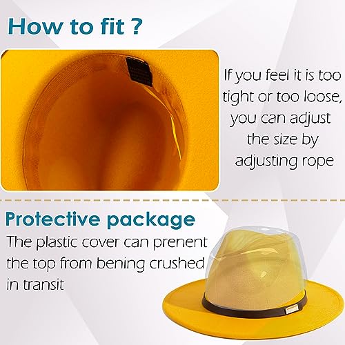 Fedora Hats for Men Wide Brim Panama Hat with Classic Belt - color: Yellow