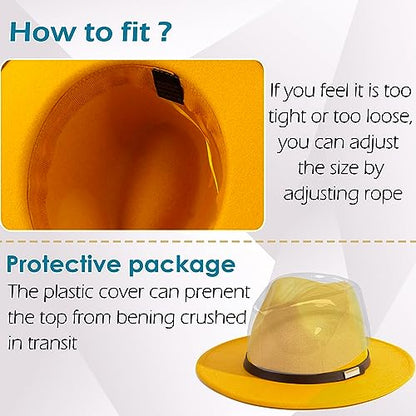 Fedora Hats for Men Wide Brim Panama Hat with Classic Belt - color: Yellow