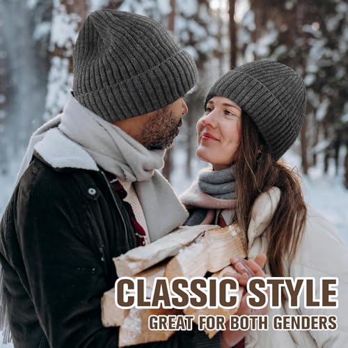 MIG4U Beanie Hat Wool Knitted Fleece Lined, Warm Soft Coral Thick Cuffed Beanie Cap, Classic Double-Layers Winter Hat