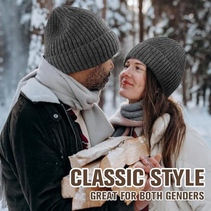 MIG4U Beanie Hat Wool Knitted Fleece Lined, Warm Soft Coral Thick Cuffed Beanie Cap, Classic Double-Layers Winter Hat