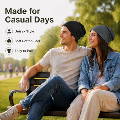 vidsel 100% Cotton Slouchy Beanie, Lightweight Summer Hats for Women Men - color: 2pcs Black + Dark Grey, size: Large
