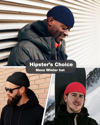 Short Fisherman Beanie for Men Women Wool Knit Cuff Winter Hats - color: 1pcs-navy Blue