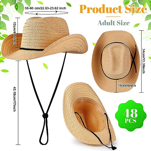 Unittype Adult Straw Cowboy Hat Bulk Western Party Pack - color: Khaki