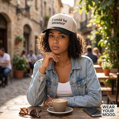 Funny Trucker Hat for Women - I'm Nicer When I'm Tan Embroidered Baseball Cap - Adjustable Summer Sun Hat for Beach - color: I Could Be Meaner Pink