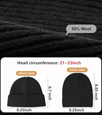 Wool Fisherman Beanies for Men Knit Fall Winter Beanie Hat Skull Cap - color: Black