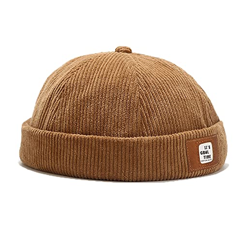 Men Hats Docker Cap Hats Beanie Sailor Cap Worker Hat Rolled Cuff Retro Brimless Hat with Adjustable - color: Dzm92*khaki