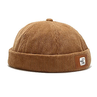 Men Hats Docker Cap Hats Beanie Sailor Cap Worker Hat Rolled Cuff Retro Brimless Hat with Adjustable - color: Dzm92*khaki