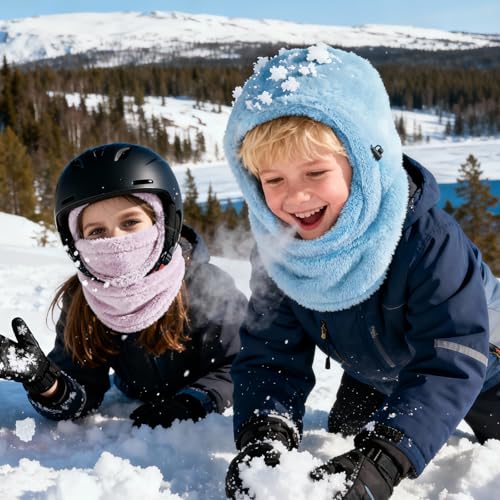 Ski Mask Kids Balaclava, Winter Ski Face Mask Cover, Fleece Hats for Kids - color: Blue