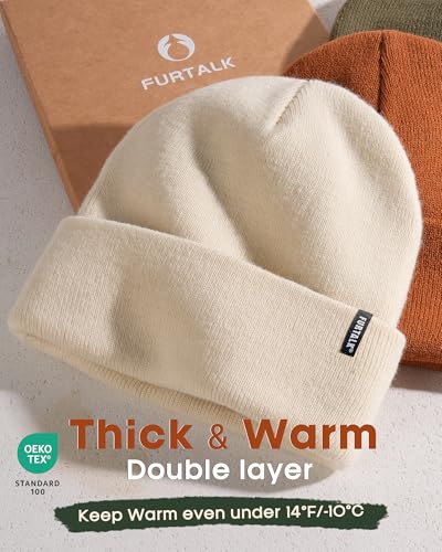 FURTALK Beanie Hat for Men Women Winter Hats for Women Men Soft Warm Unisex Cuffed Beanie Knitted Skull Cap - color: Beige