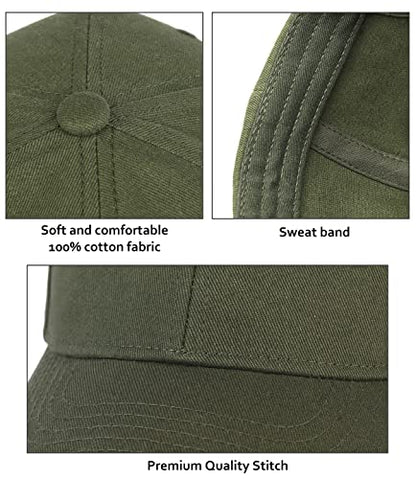 3 Pack Unisex Cotton Baseball Cap Adjustable Unconstructed Plain Sport Dad Golf Hat for Men and Women - color: Black+green+khaki