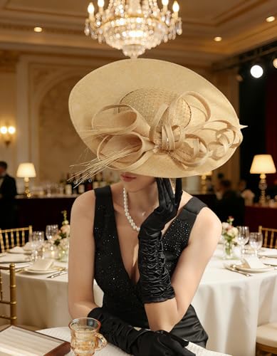 Unpifolov Fascinators Hats Elegant Women Flower Mesh Feathers Wedding Cocktail Bride Headband for Derby Hat Tea Party - color: Khaki