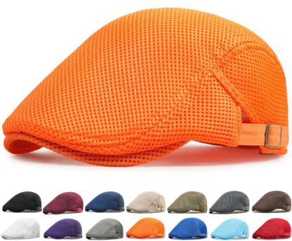 Initlove Mens Mesh Newsboy Cap Breathable Beret Ivy Hat Cabbie Driving Hats for Women - color: Orange