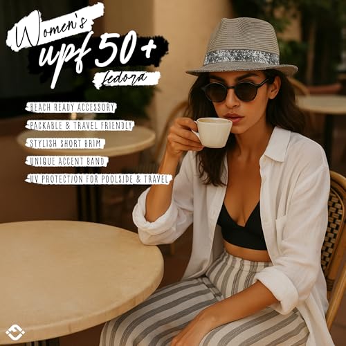 Funky Junque Short Brim Fedora Packable Sun Hat for Women - color: Light Grey