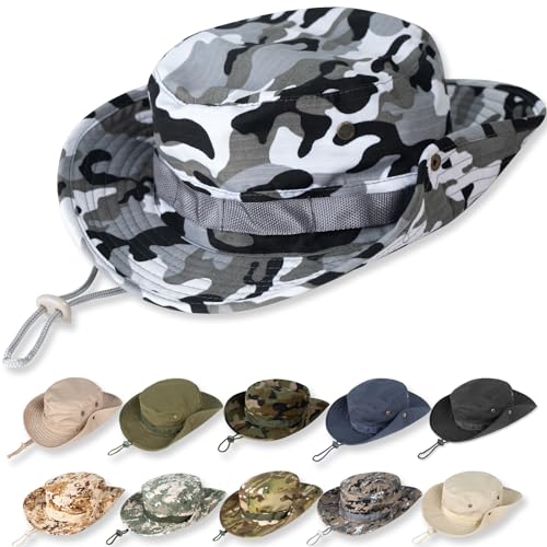 Sun Hats for Men Women Bucket Hat UPF 50+ Boonie Fishing Safari Hat - color: Gray Camo