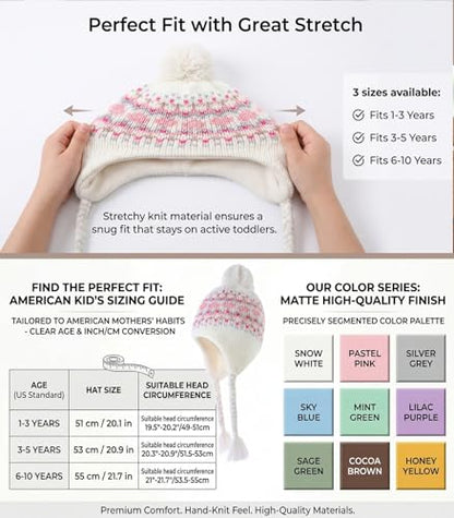 Moon Kitty Girls Knit Hats Winter Fleece Lining Skiing Winter Caps with Warm Ear Flap - color: Beige, size: 3-5T