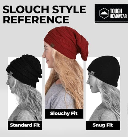 Tough Headwear Slouchy Oversized Beanie Hat - Warm Winter Hats for Women - Stretch Fit Mens Beanie - color: Maroon