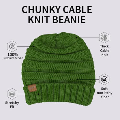 ZOORON Womens Winter Hat Slouchy Beanies for Women Cable Knit Beanie Hats - color: 1pack- Green