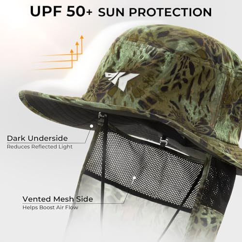 KastKing Sol Armis UPF 50 Boonie Hat for Sun Protection,Men Women - color: Green (With Shield)