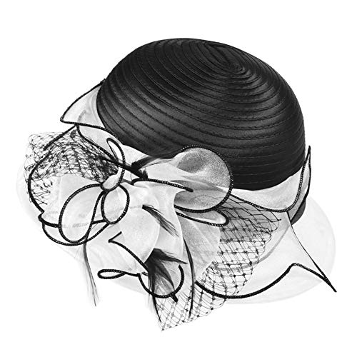 Janey&Rubbins Women's Two-Tone Bowler Cloche Hat for Derby Day, Church, Wedding, Party, Formal Events - color: White/Black