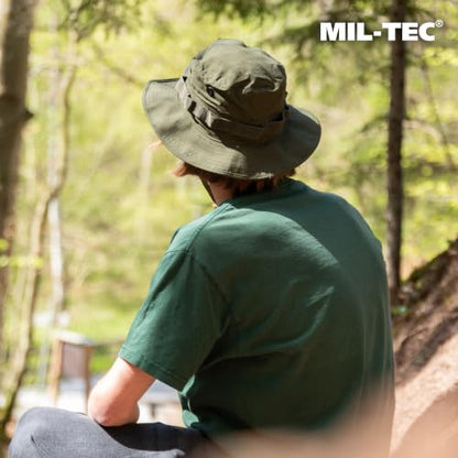 Mil-Tec Unisex Cotton Ripstop Boonie Hat - Durable Lightweight Tactical Outdoor Vented Wide Brim Hat w/Adjustable Chin Strap - color: Olive Drab, size: Medium