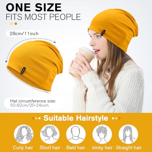 HAMUNI Slouchy Beanie for Women Men Soft Cotton Chemo Hats Double-Layer Warm Beanie Cap for Daily Wear & Transitional Seasons - color: Yellow